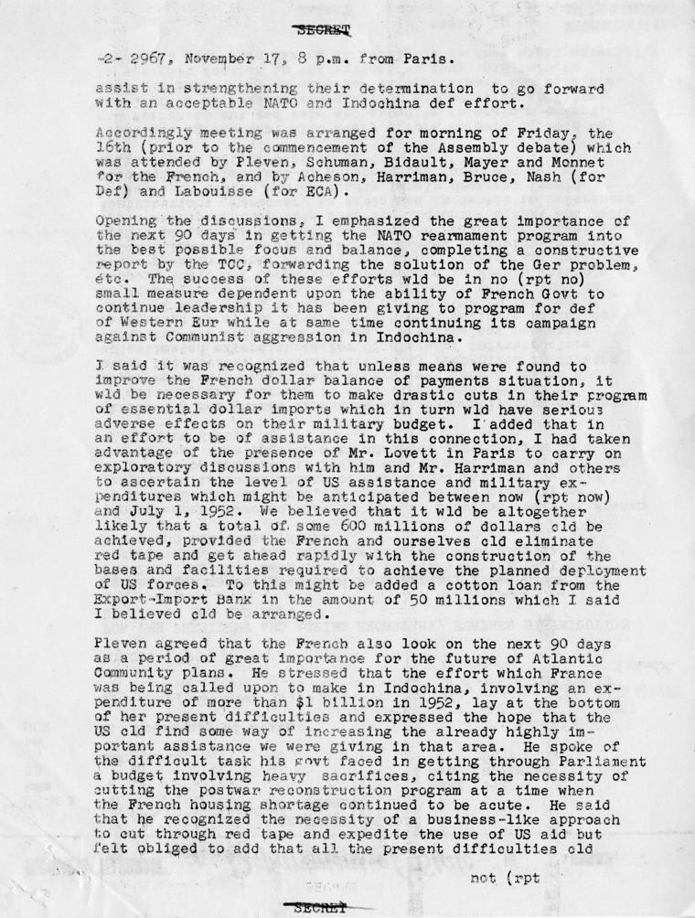 Telegram, Dean Acheson to Harry S. Truman