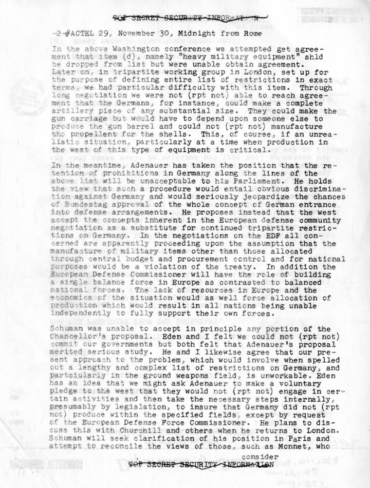 Telegram, Dean Acheson to Harry S. Truman