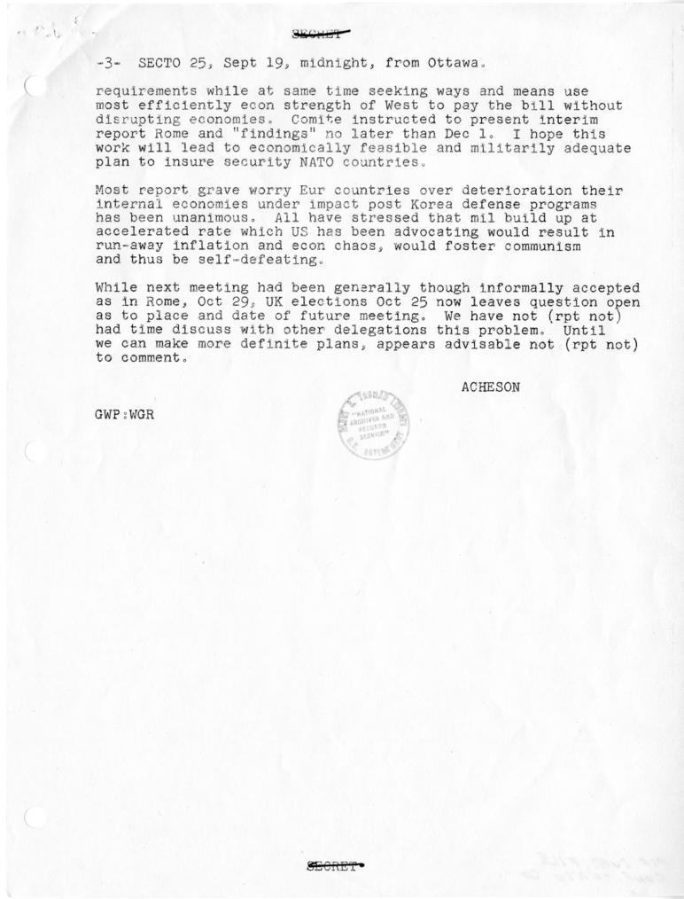 Telegram, Dean Acheson to Harry S. Truman