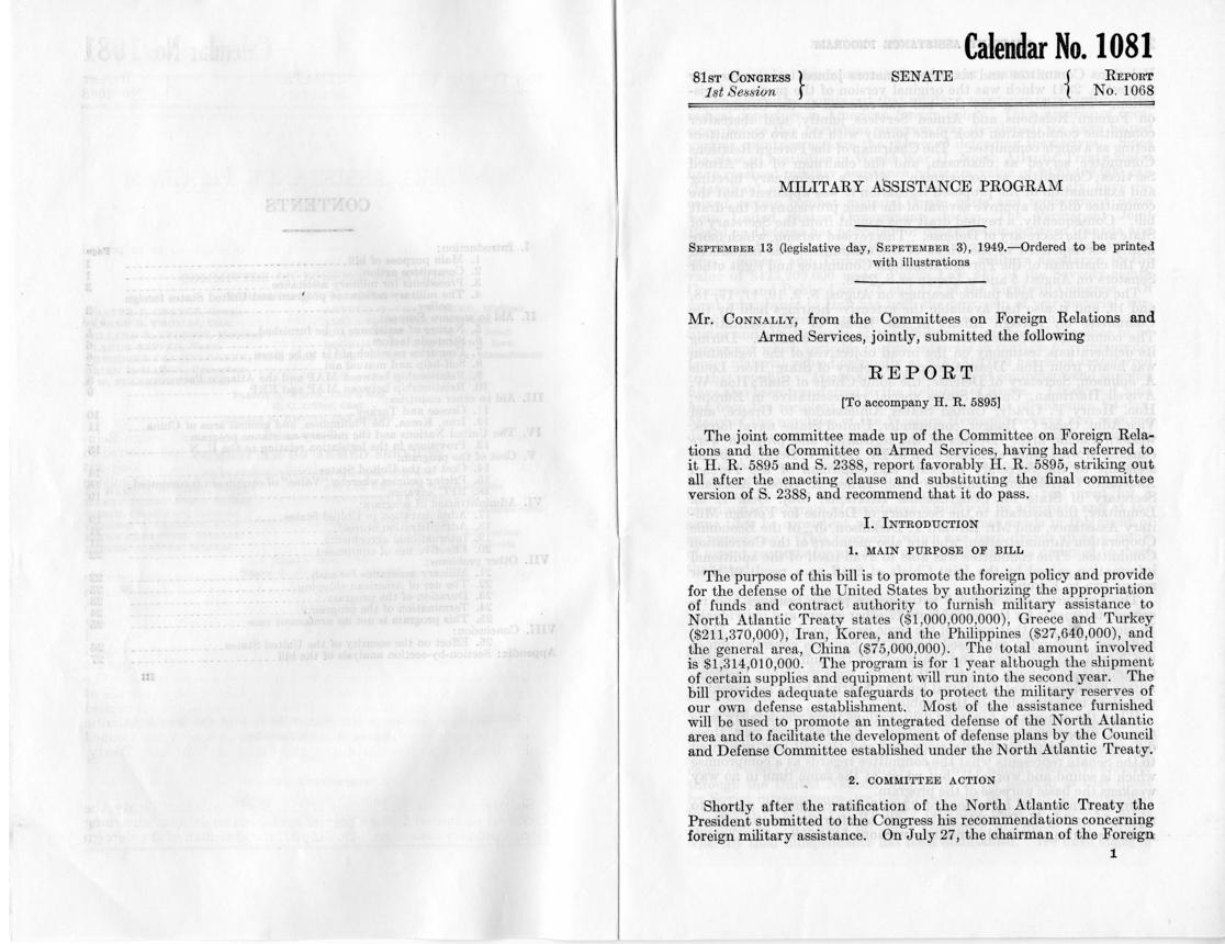 Military Assistance Program, Report of the Committee on Foreign Relations and the Committee on Armed Services on H.R. 5895