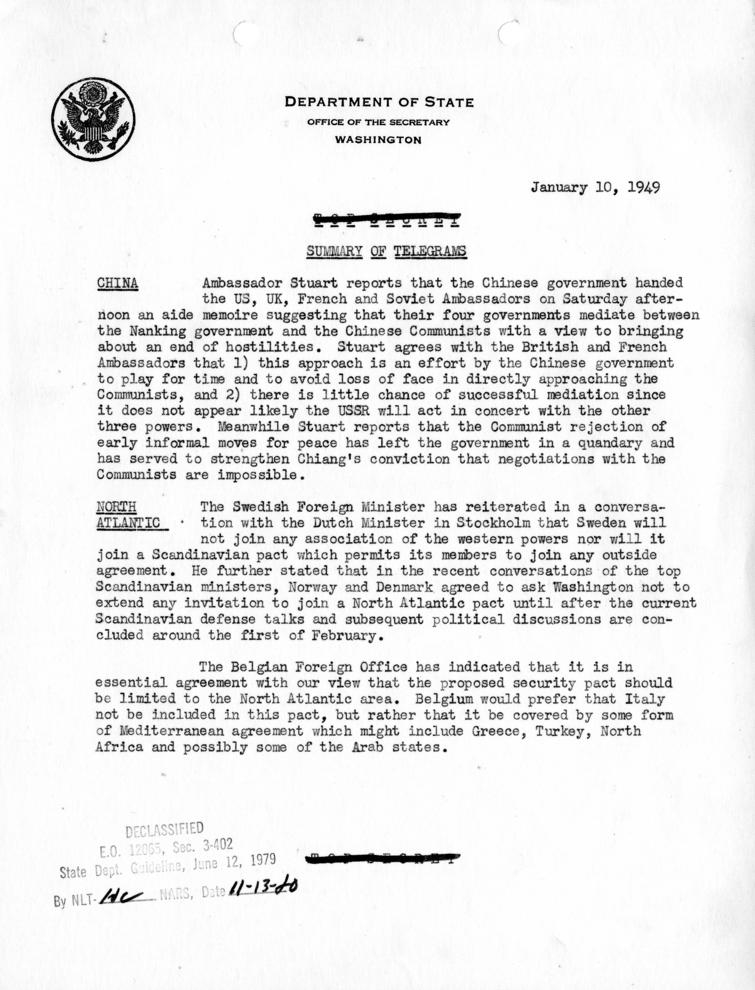 Summary of Telegrams, Department of State