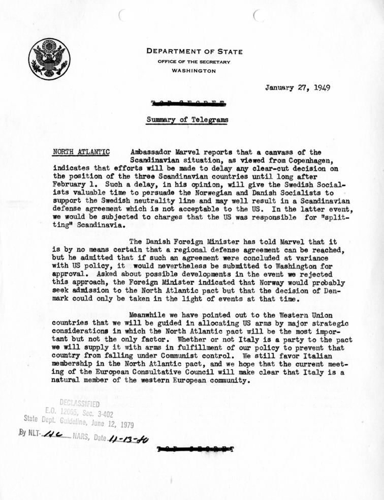 Summary of Telegrams, Department of State