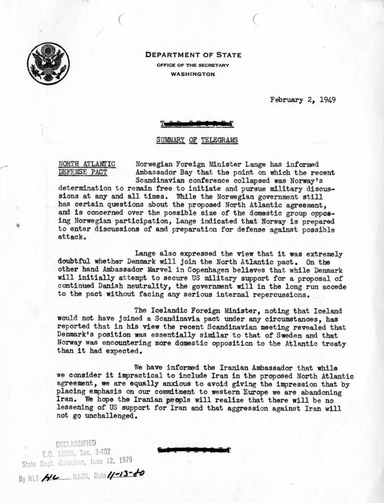 Summary of Telegrams, Department of State