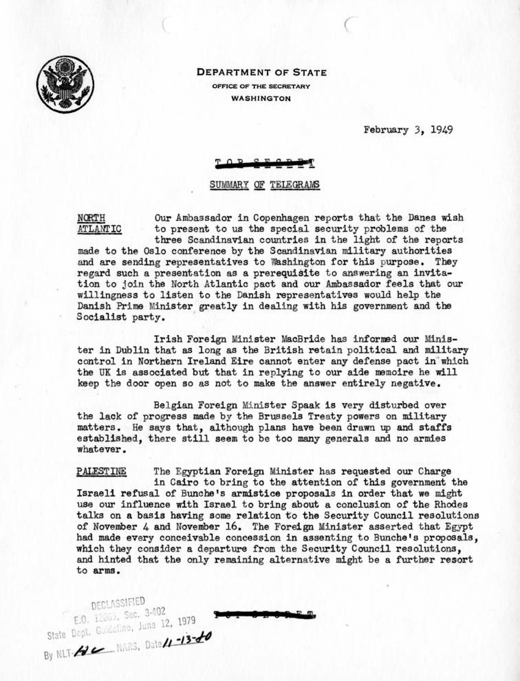 Summary of Telegrams, Department of State