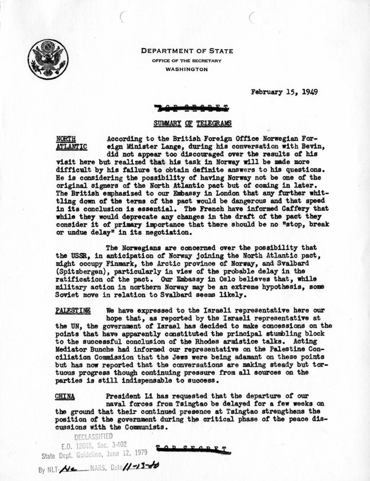 Summary of Telegrams, Department of State