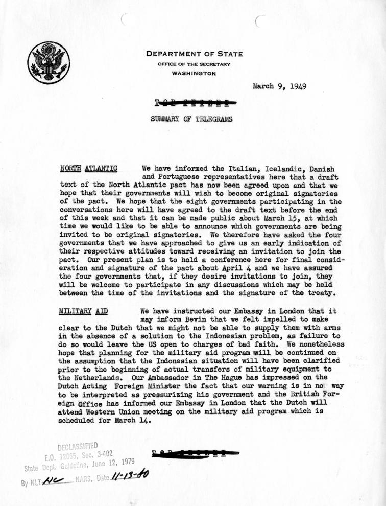 Summary of Telegrams, Department of State