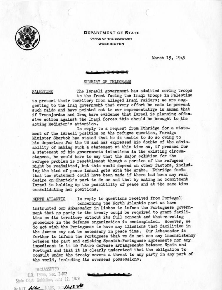 Summary of Telegrams, Department of State