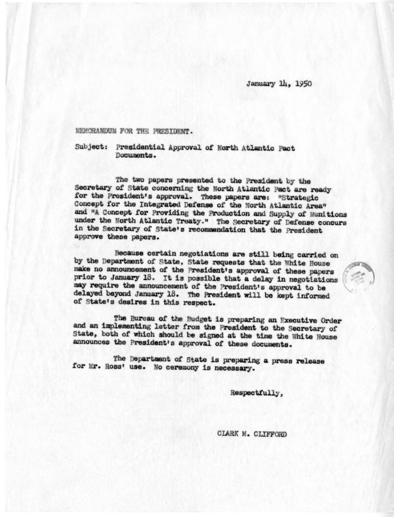 Memo, Clark Clifford to Harry S. Truman