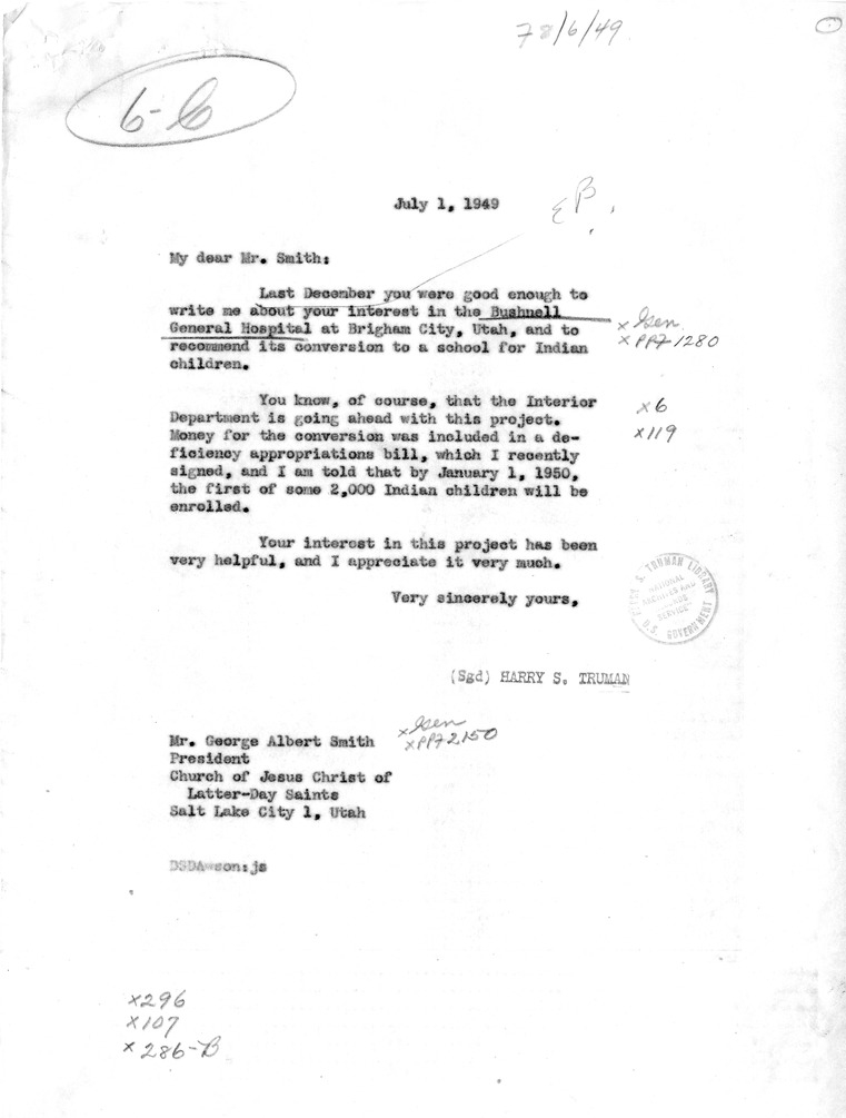 Correspondence Between Harry S. Truman and George Albert Smith, with Related Correspondence and Memoranda