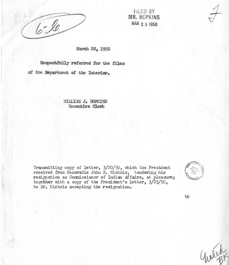 Correspondence Between John R. Nichols and President Harry S. Truman, with Related Correspondence