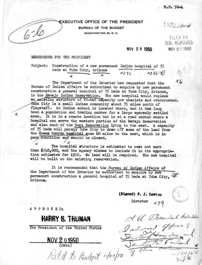 Memorandum from Frederick J. Lawton to President Harry S. Truman