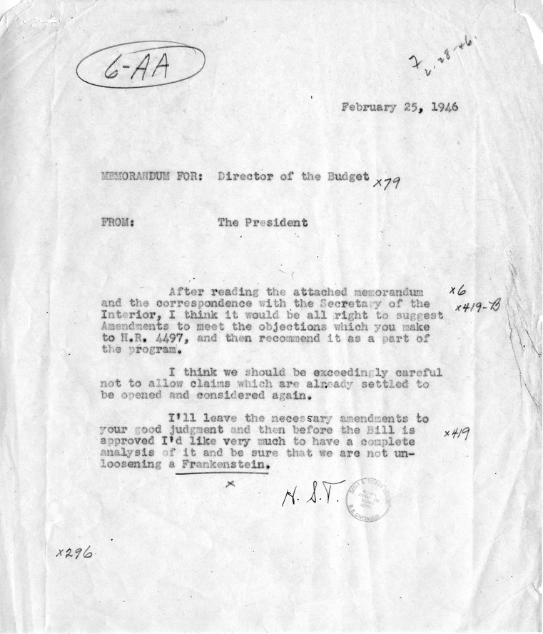 Correspondence Between President Harry S. Truman and Harold D. Smith