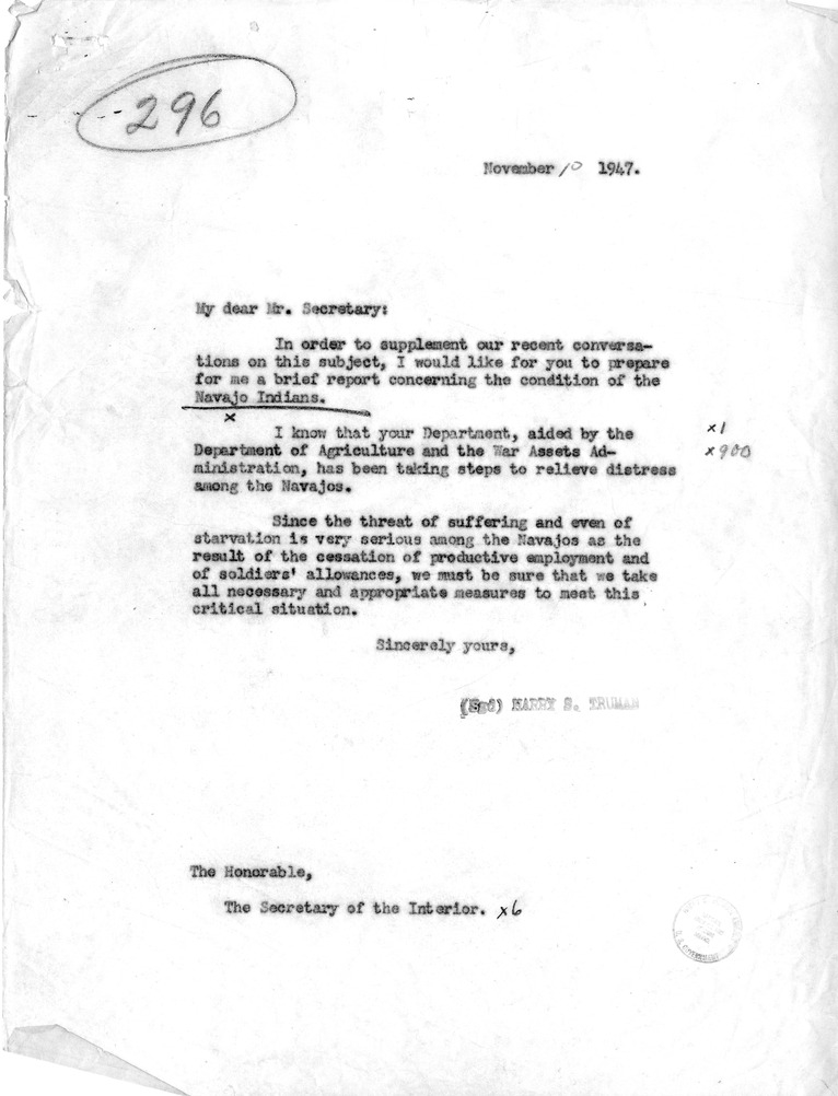 Correspondence Between Secretary of the Interior Julius Krug and President Harry S. Truman with Related Material