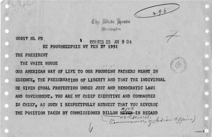 Telegram from Christopher D. Morris to President Harry S. Truman