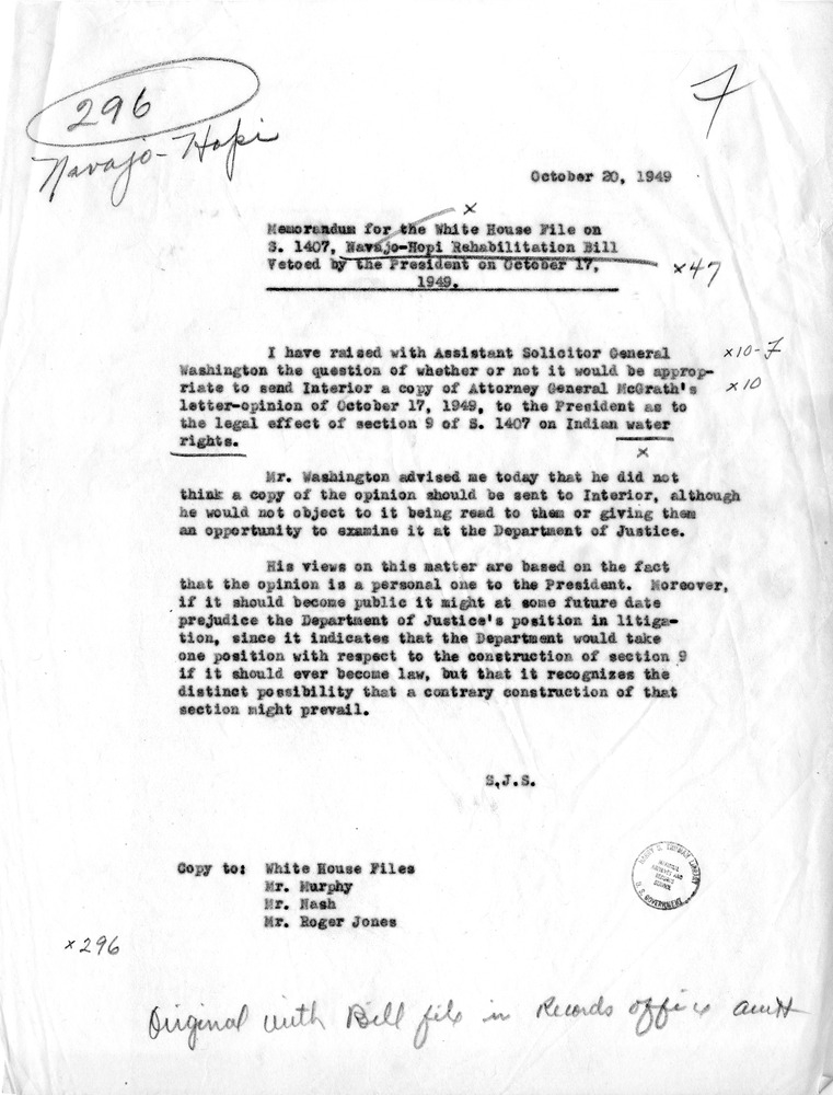 Memorandum for the File from Stephen J. Spingarn