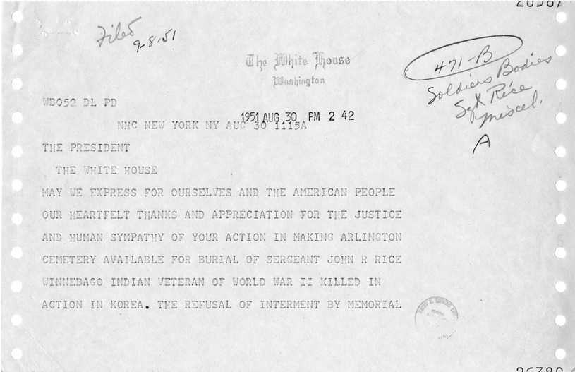 Telegram from Haven Emerson to President Harry S. Truman