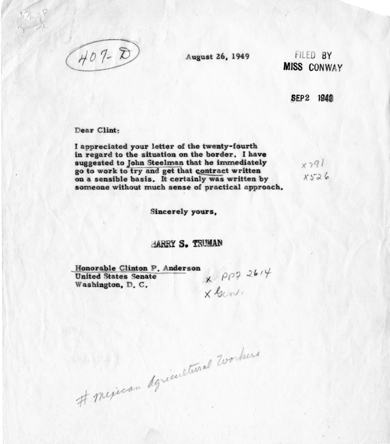 Correspondence Between Harry S. Truman and Clinton P. Anderson