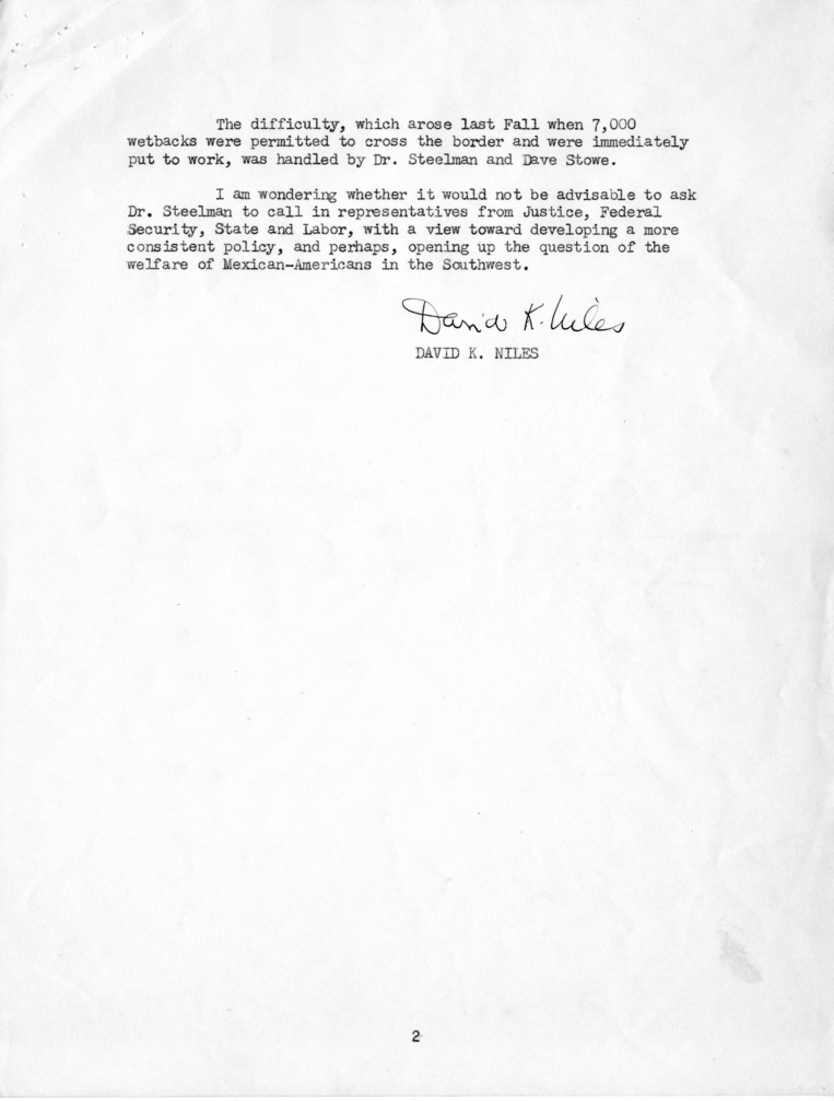 David K. Niles to Harry S. Truman With Attachments