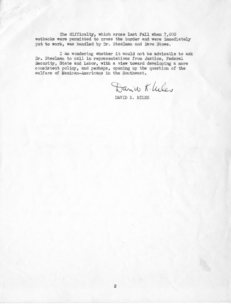 David K. Niles to Harry S. Truman With Attachments