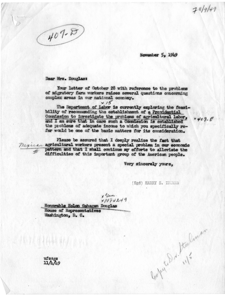 Correspondence Between Harry S. Truman and Helen Gahagan Douglas