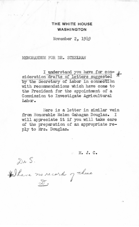 Correspondence Between Harry S. Truman and Helen Gahagan Douglas