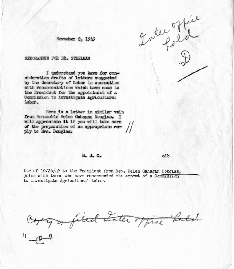 Correspondence Between Harry S. Truman and Helen Gahagan Douglas