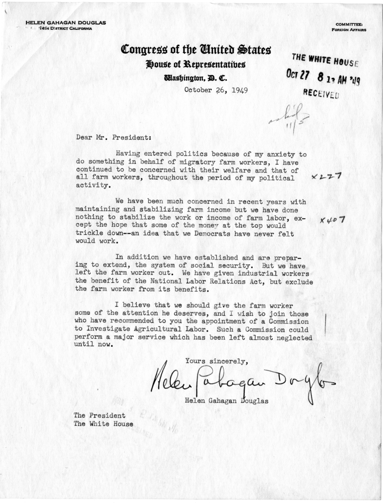 Correspondence Between Harry S. Truman and Helen Gahagan Douglas