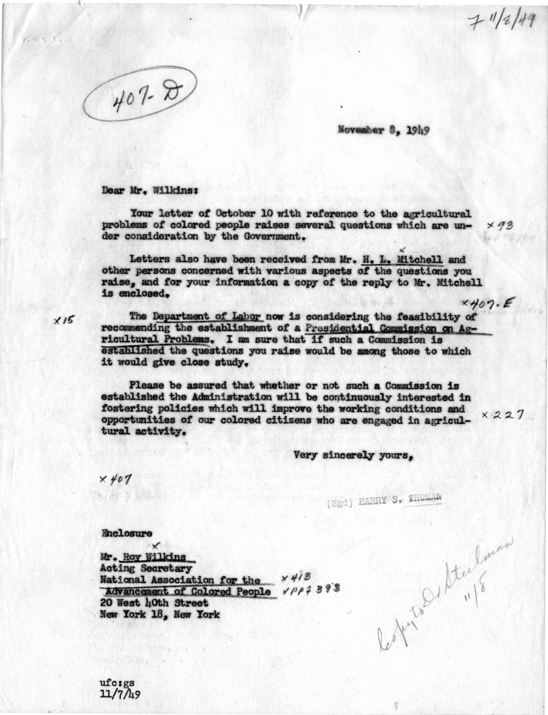 Correspondence Between Roy Wilkins and Harry S. Truman