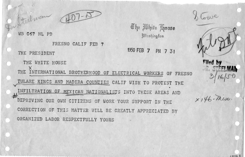 Telegram, Wally Robertson to Harry S. Truman