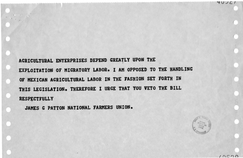 Telegram, James G. Patton to Harry S. Truman