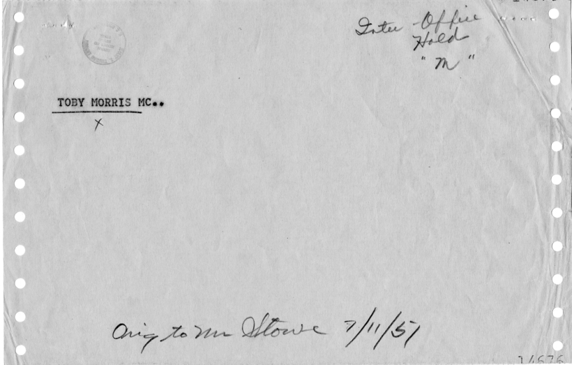 Telegram, Toby Morris to Harry S. Truman