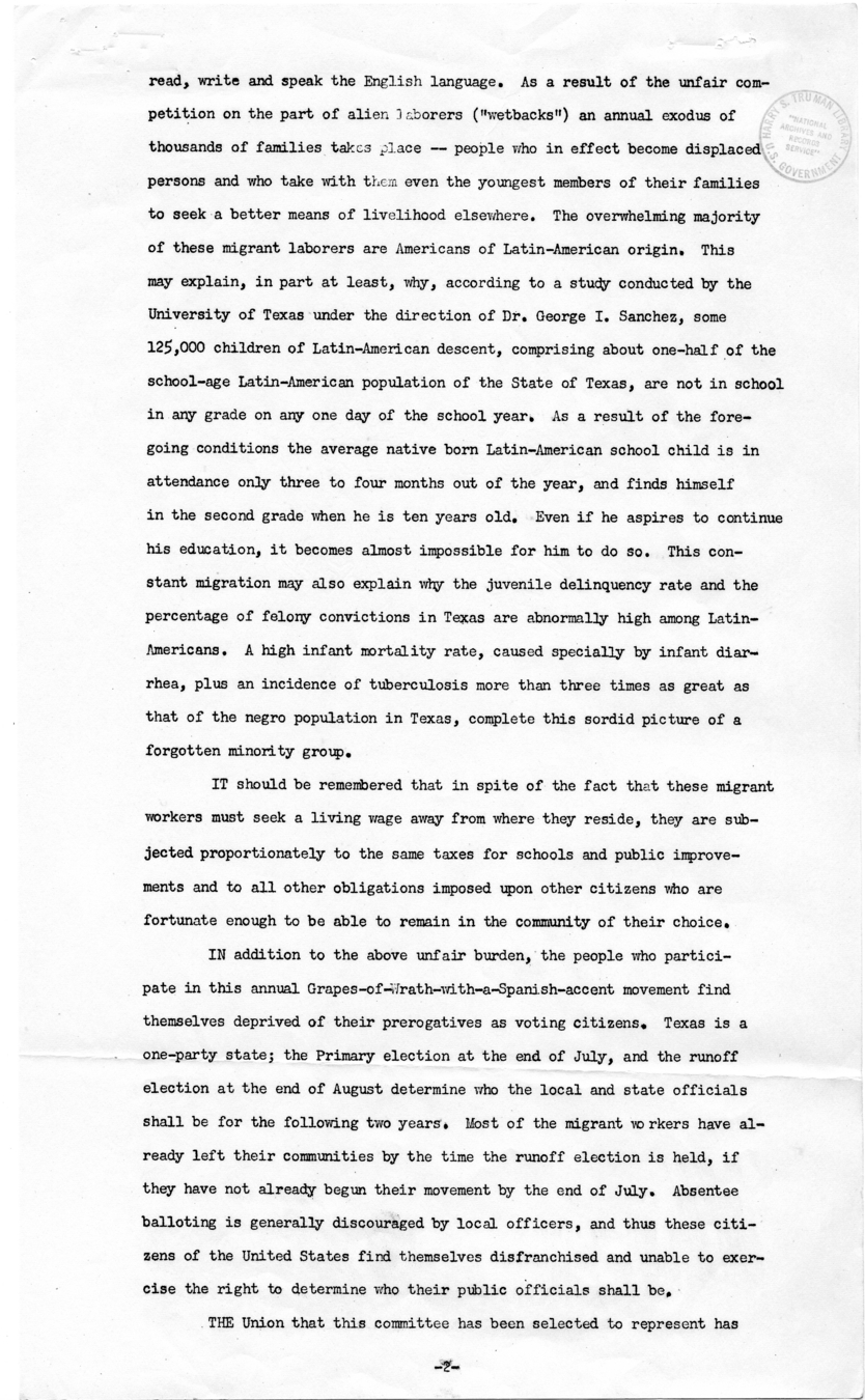 Philleo Nash to David H. Stowe, With Attachments