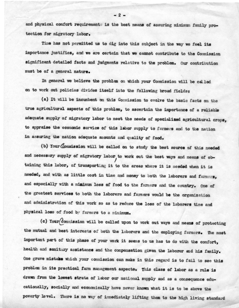 Statement of J. T. Sanders, National Grange, Before the President&rsquo;s Commission on Migratory Labor