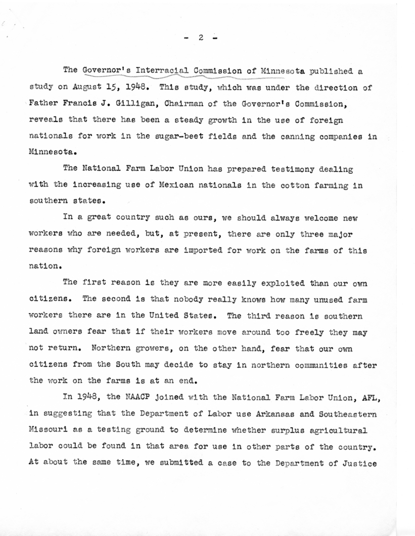 Statement of Clarence Mitchell Before the President&rsquo;s Commission on Migratory Labor