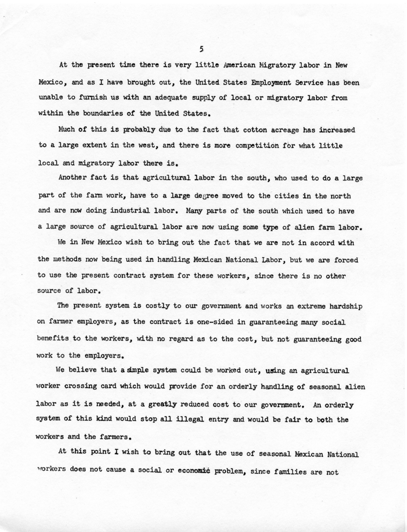 Statement of Delmar Roberts Before the President&rsquo;s Commission on Migratory Labor