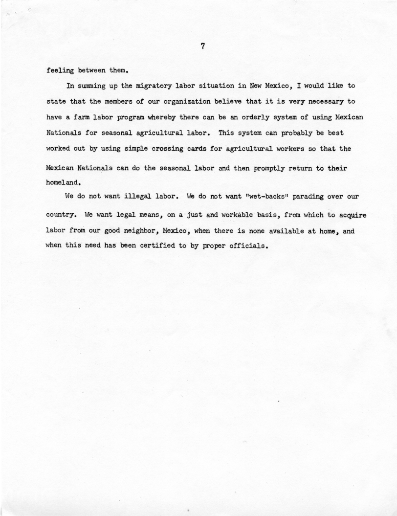 Statement of Delmar Roberts Before the President&rsquo;s Commission on Migratory Labor