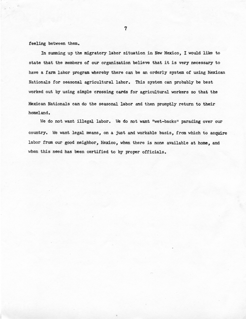 Statement of Delmar Roberts Before the President&rsquo;s Commission on Migratory Labor