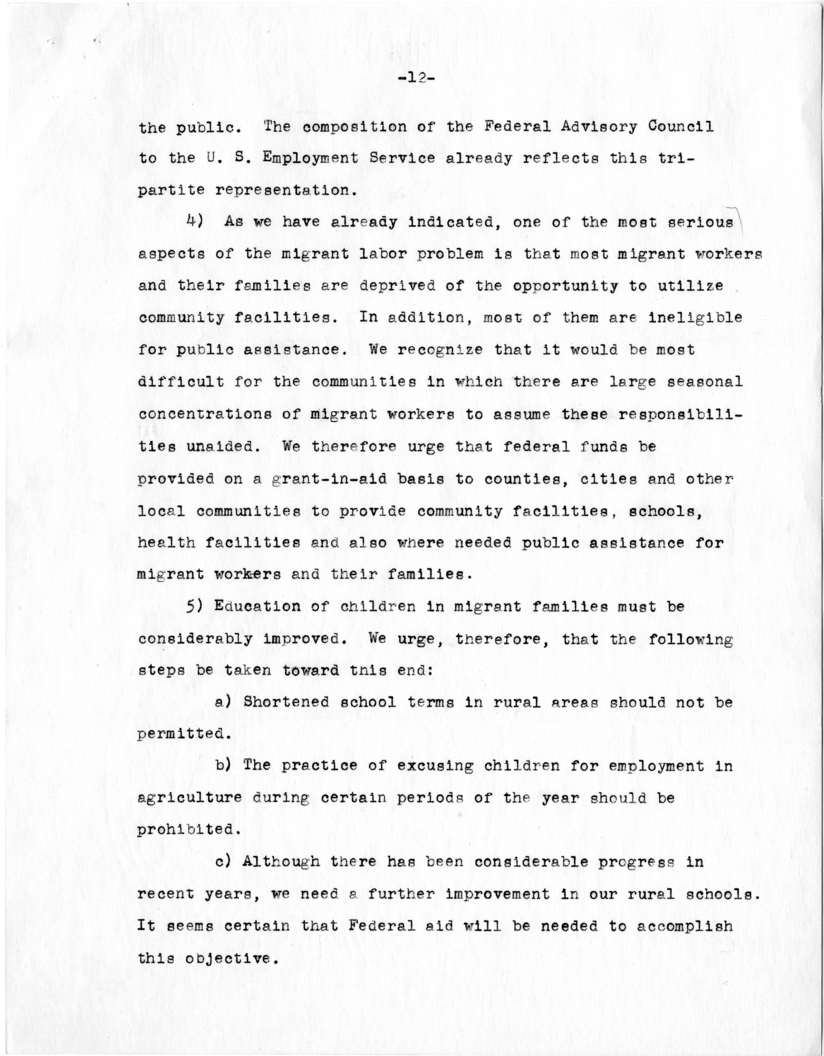 Statement of William Green to the President&rsquo;s Commission on Migratory Labor