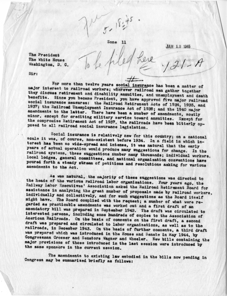 Letter from Murray W. Latimer to President Franklin D. Roosevelt