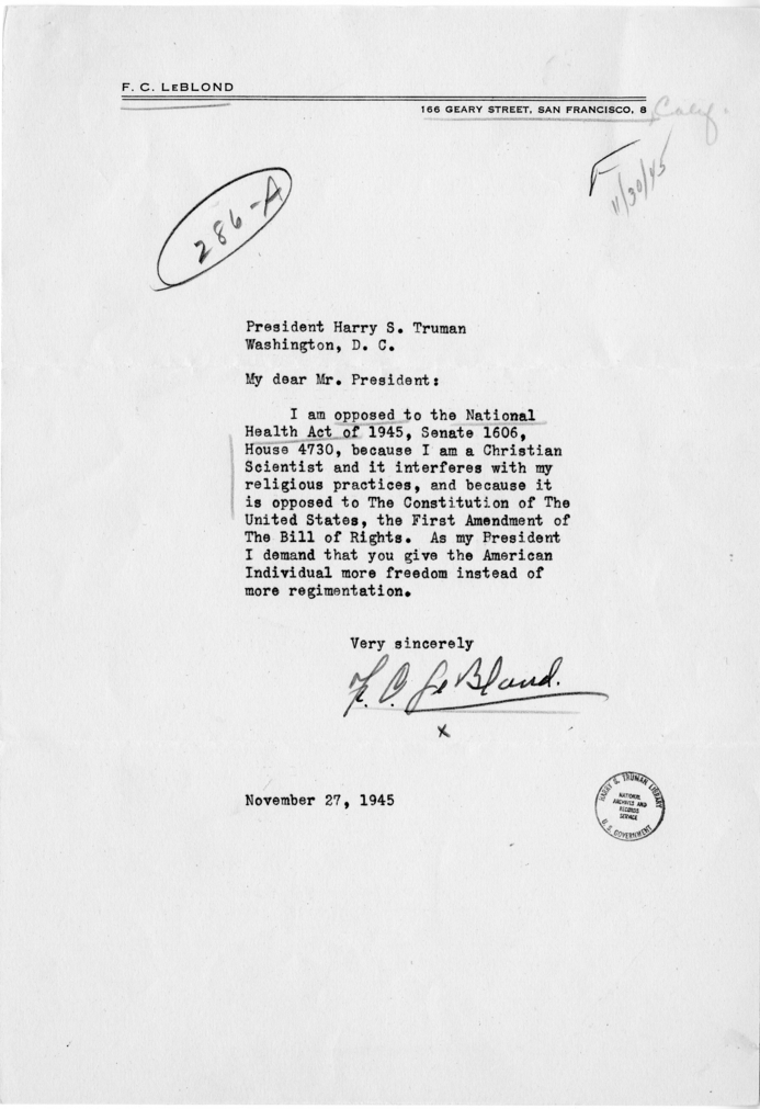 Letter from F. C. LeBlond to President Harry S. Truman