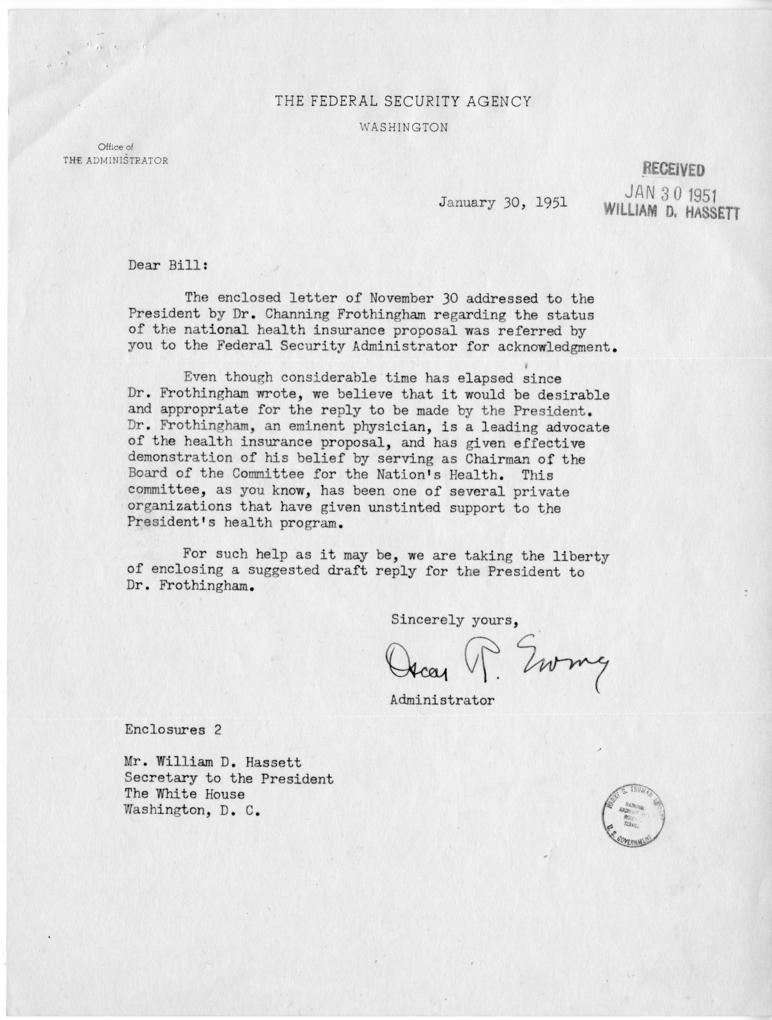 Correspondence Between President Harry S. Truman and Channing Frothingham, with Related Material
