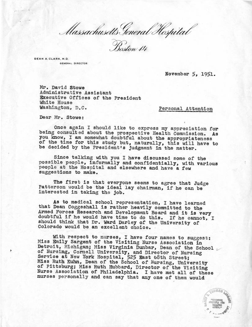 Letter from Dean A. Clark to David Stowe