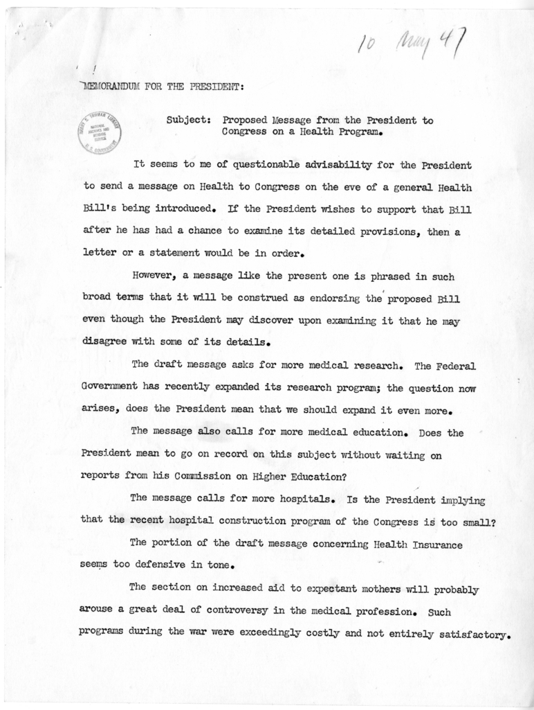 Memorandum from Clark M. Clifford to President Harry S. Truman