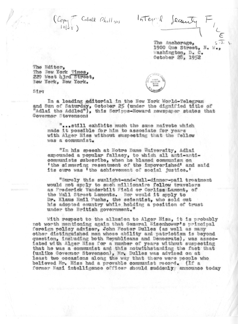 Letter from Stephen J. Spingarn to the Editor of the New York Times