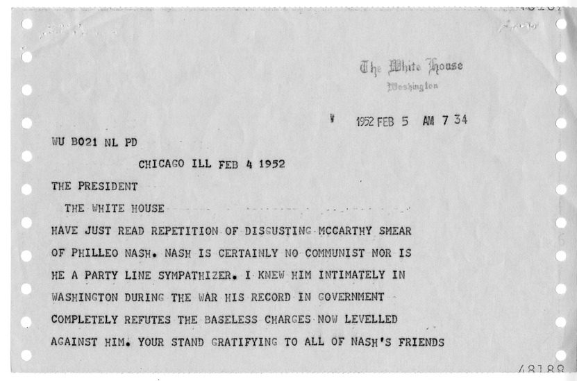 Letter from Truman K. Gibson to President Harry S. Truman, with a Reply from William D. Hassett