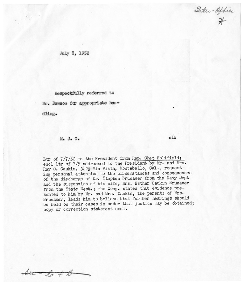 Letter from Charles S. Murphy to Representative Chet Holifield, with Attachments and Related Material