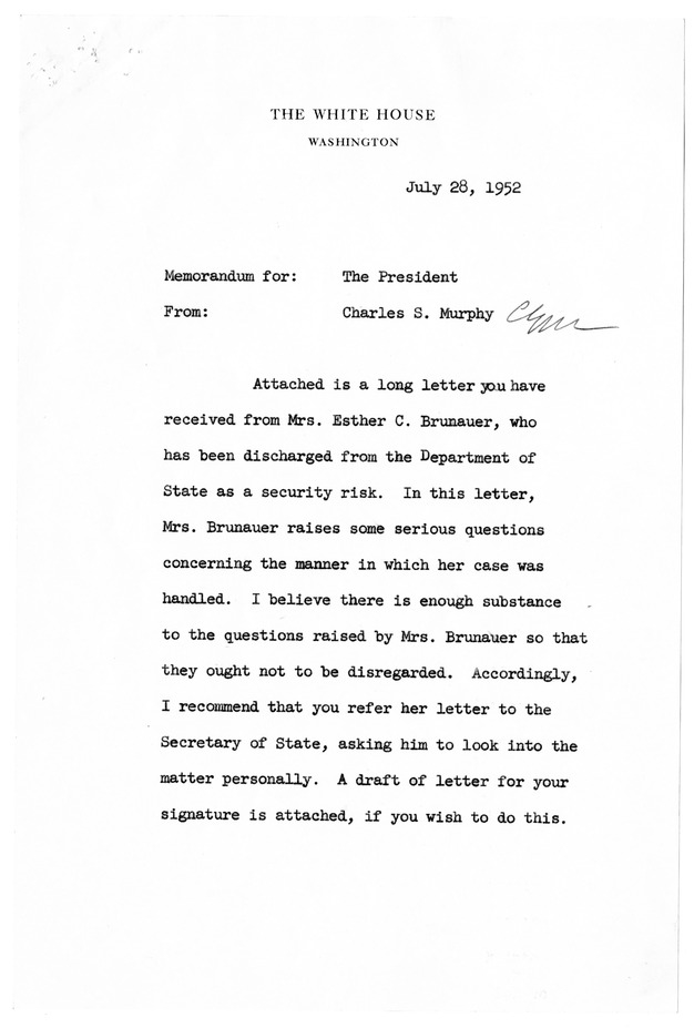 Memorandum from President Harry S. Truman to Secretary of State Dean Acheson, with Related Material