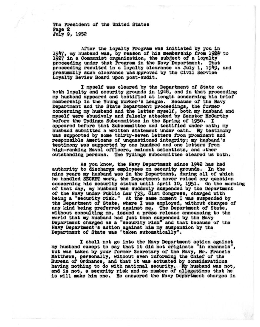 Memorandum from President Harry S. Truman to Secretary of State Dean Acheson, with Related Material