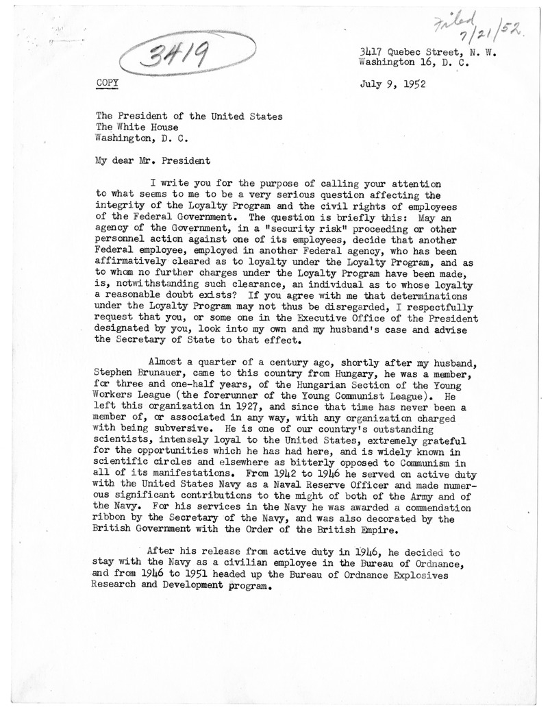 Memorandum from President Harry S. Truman to Secretary of State Dean Acheson, with Related Material