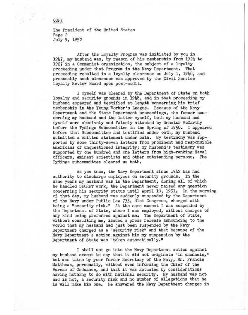 Memorandum from President Harry S. Truman to Secretary of State Dean Acheson, with Related Material
